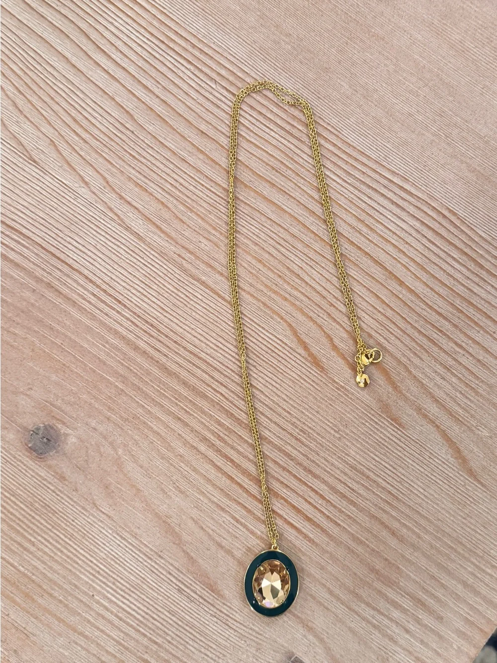 J.Crew Gold Pendant Necklace with Dark Green Accent and Champagne Stone